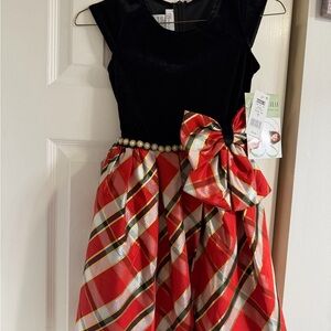 Bonnie Jean Black Velvet and Red Plaid Formal Dress